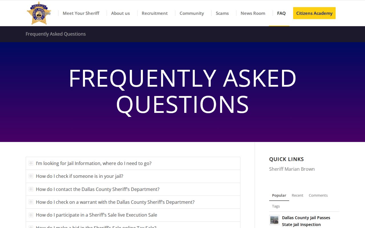 Dallas County Sheriff warrant-information contact guidance