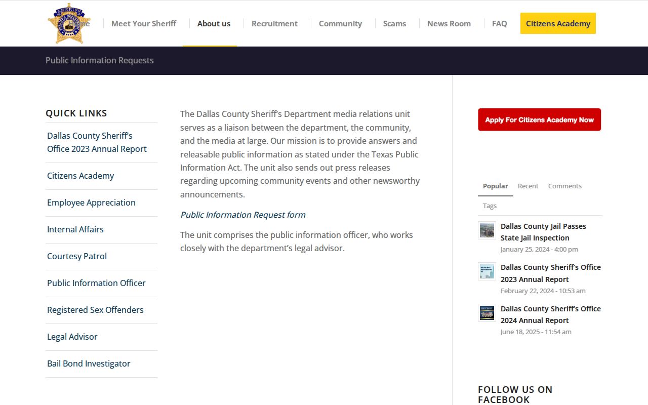 Dallas County warrant records public-information request page
