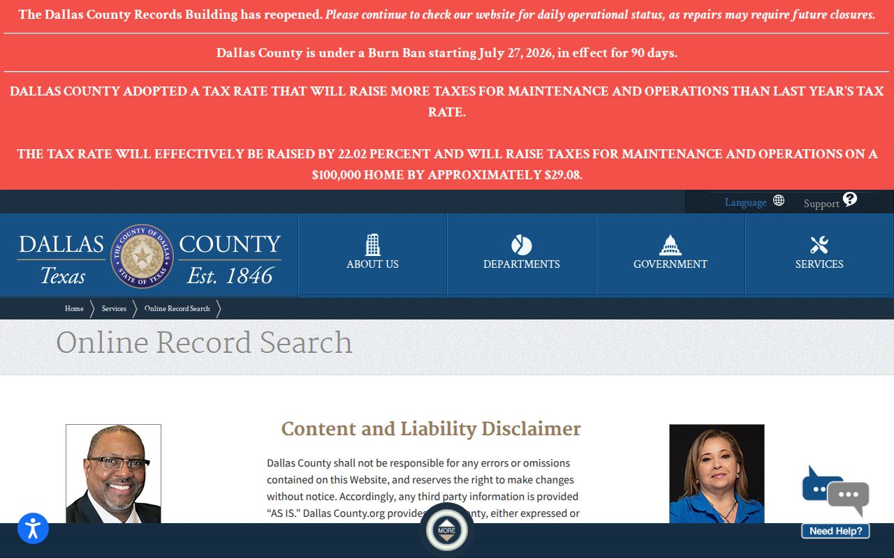 Dallas County warrant and criminal case record-search hub
