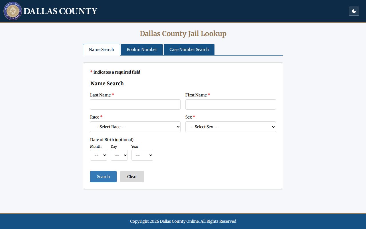Dallas County arrest and jail lookup search interface