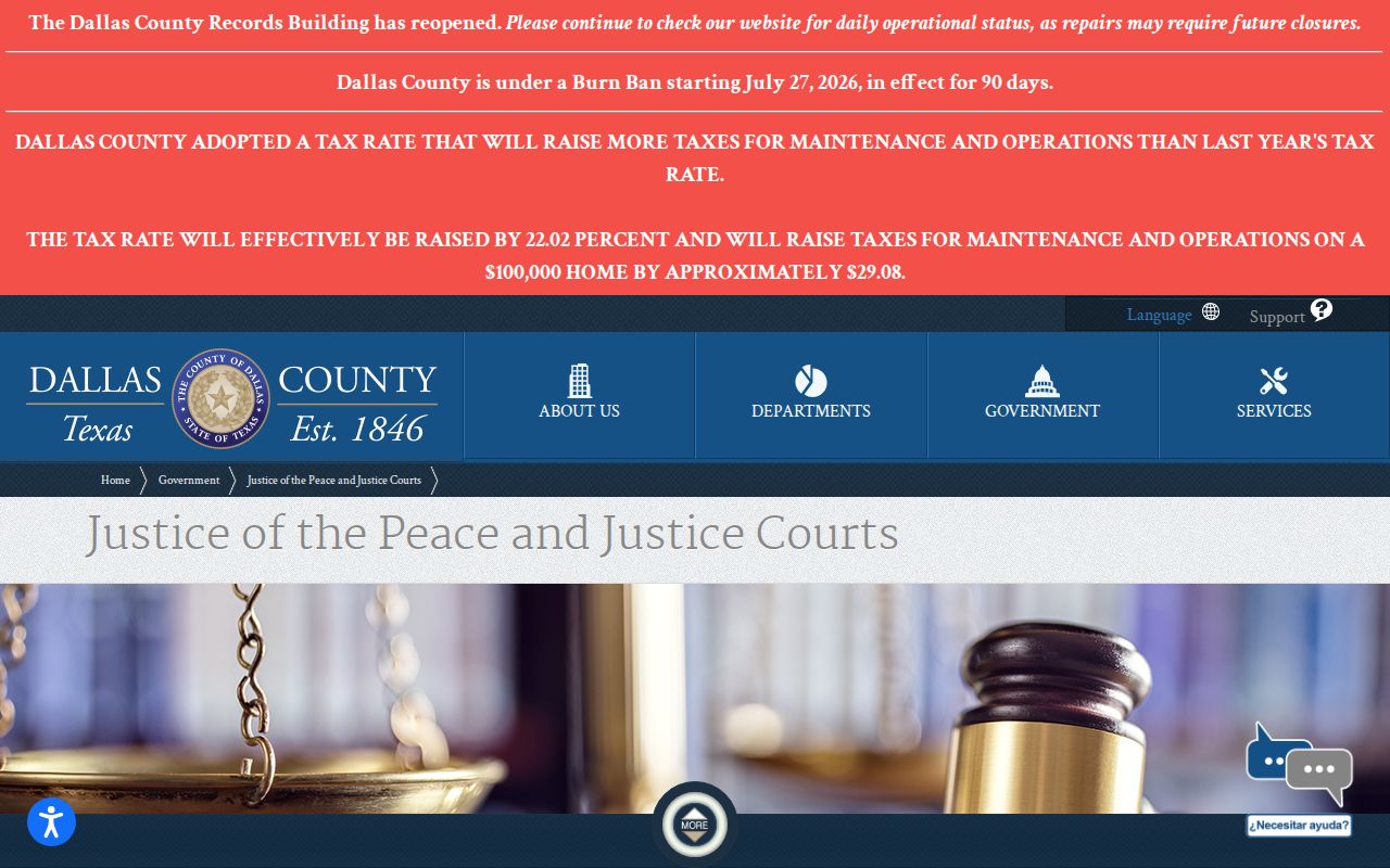 Dallas County directory of ten Justice of the Peace courts