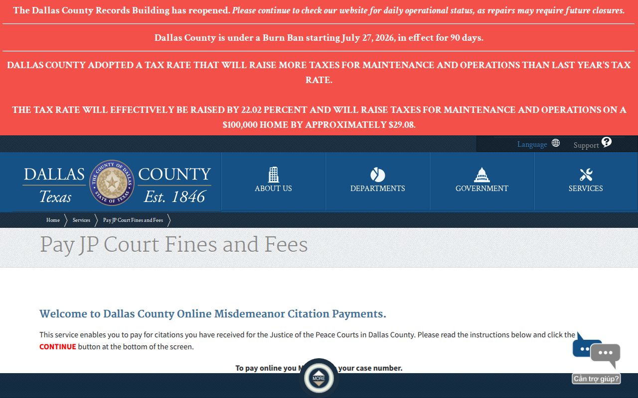Dallas County JP traffic warrant citation payment instructions