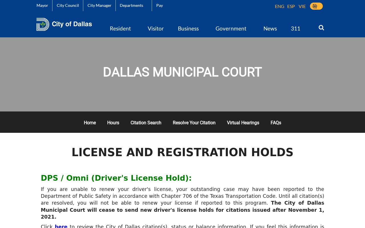 Dallas County traffic warrant and DPS OmniBase hold information