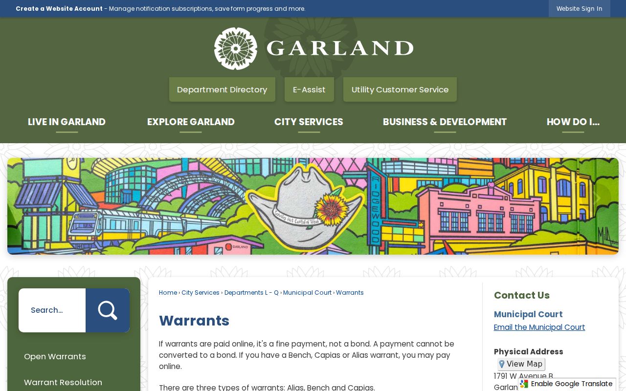 Garland warrant definitions and Municipal Court resolution options