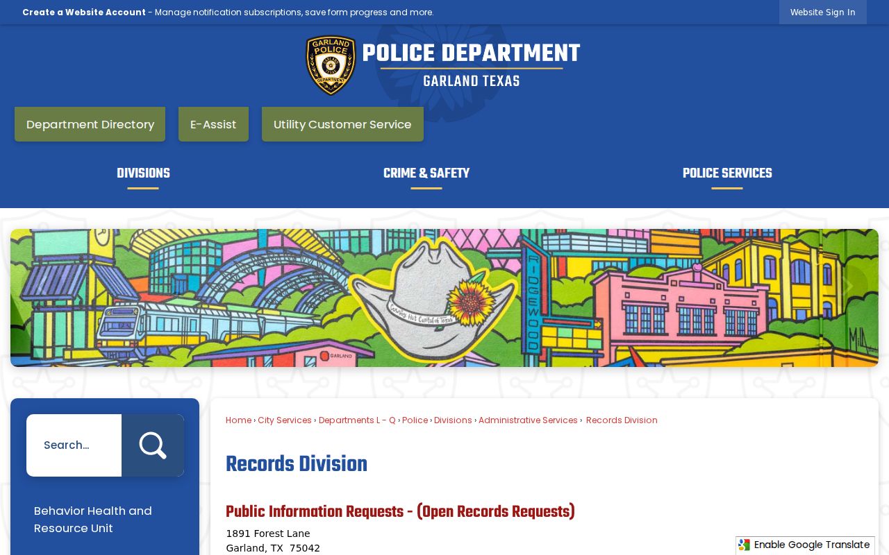 Garland warrant-related police records request and JustFOIA route