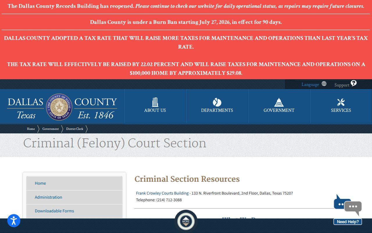 Dallas County felony court records and District Clerk contact information