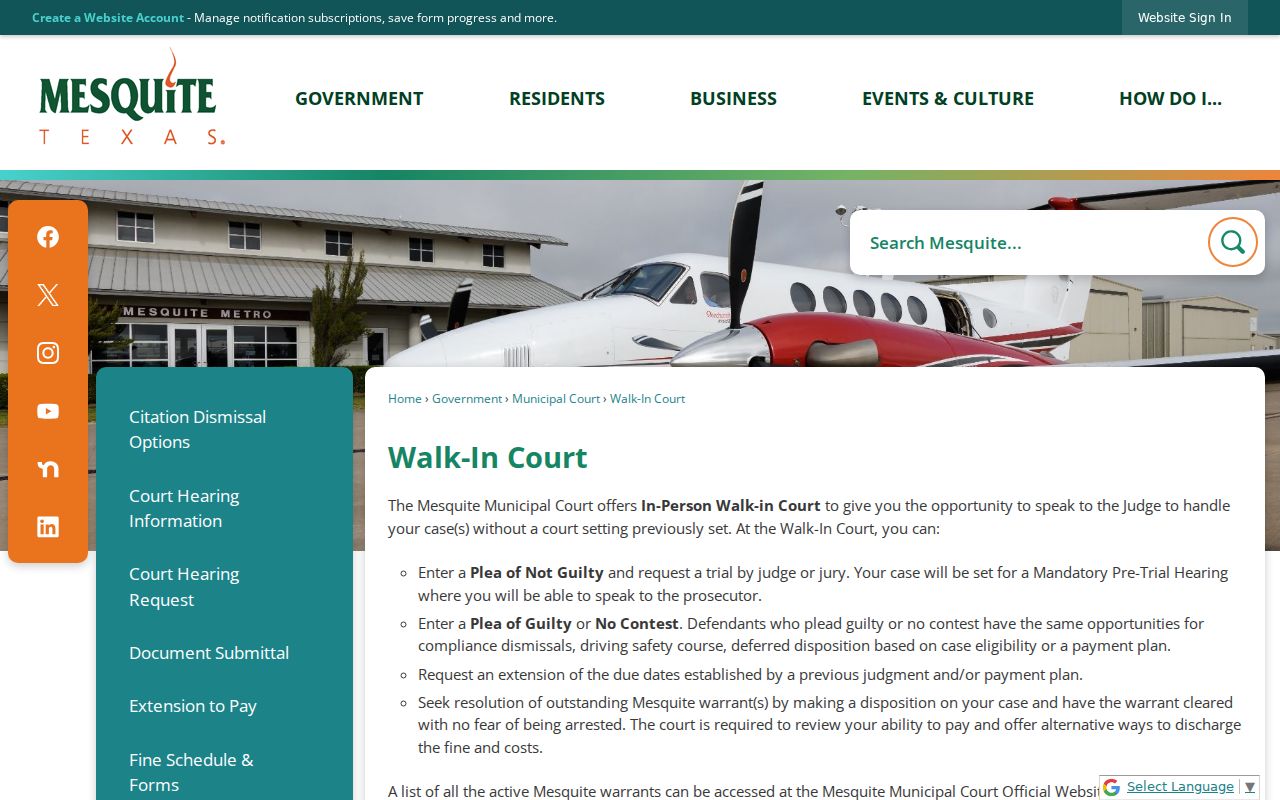 Mesquite warrant walk-in court schedule and check-in instructions
